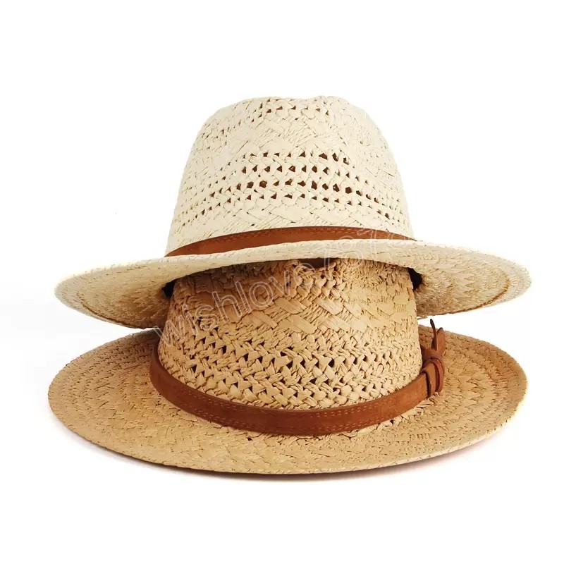 Mode Hommes Femmes Paille Jazz Chapeaux pour Femmes Hommes Couples Été En Plein Air Voyage Plage Protection Solaire Chapeau À Large Bord Panama C