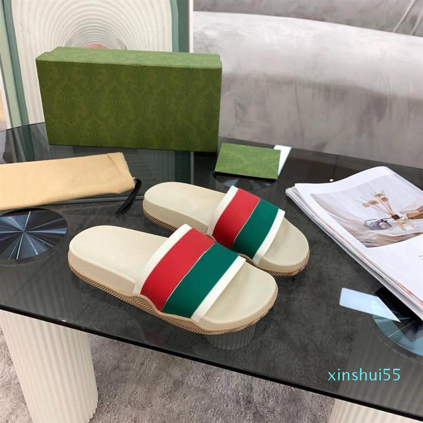 

Fashion-Male Female Rubber Slippers Women Men Green Striped Interlocking Double Letter Slides Colors Easy To Wear Unisex Summer, Red/green/black