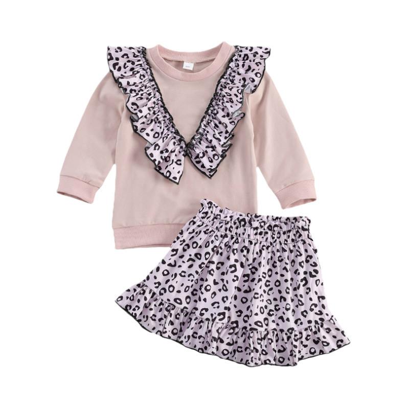 

Clothing Sets 2022 Infant Leopard Ruffle Kid Long Sleeve Round Neck Pullover Skirt 2 Pcs Outfits Toddler Girl Clothes, Multi