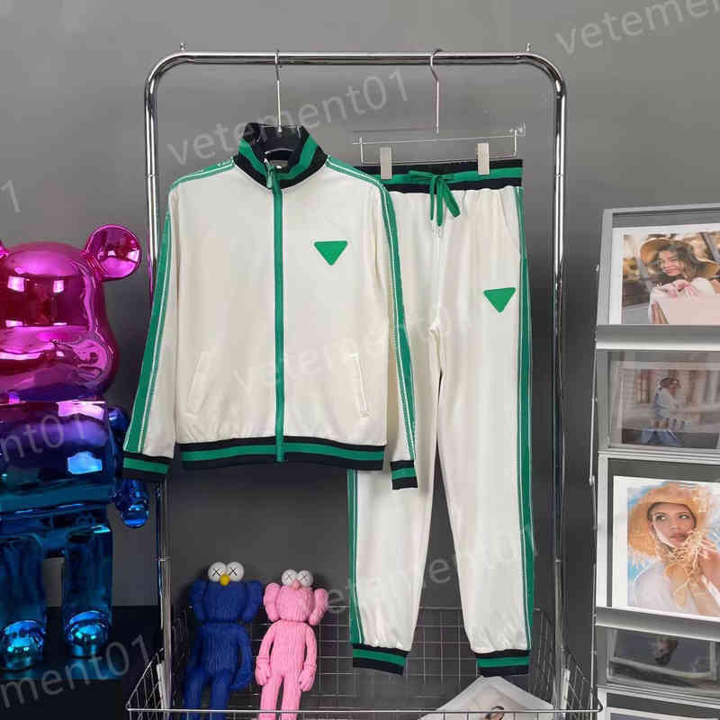 

Womens Two Piece Pants Paneled Elastic Belt Embroidered Lettering Colorblock Cardigan Zip Jacket And Casual Pants 2 Piece Sets Luxury Designer Women Clothing 0912