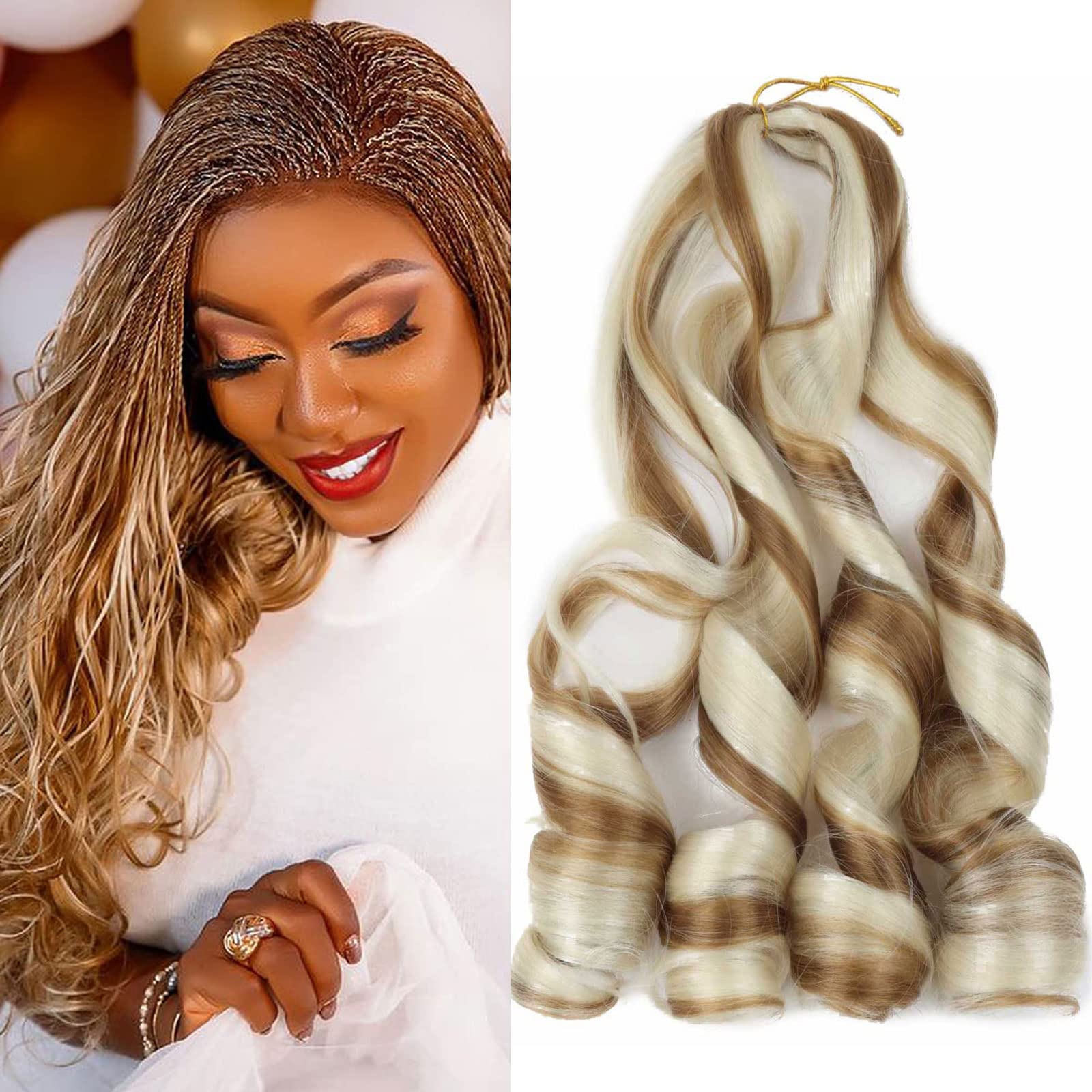 

Loose Wave Crochet Hair Pre Stretched Bouncy Braiding Hair 22 Inch Loose Wavy 75/Pack French Curly Synthetic Hair Extensions LS04, 30