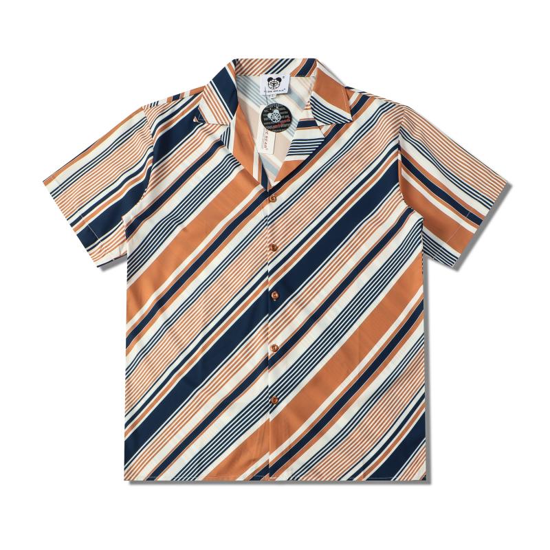 

Men's Casual Shirts Summer Mens Diagonal Stripe Print Shirt Lovers Fashion Short Sleeve Cool Thin Loose Hawaiian Beach Harajuku Lapel, White;black