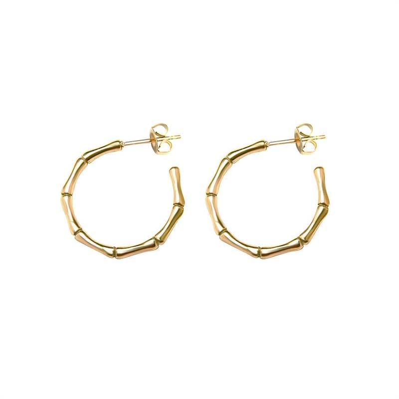

Stud Fashion Stainless Steel Bamboo Earrings Waterproof Jewelry C Shape Gold Metal Women Bijoux Femme Party GiftStud