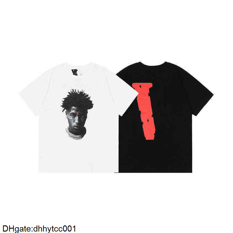 Vlones x youngboy co Men's T-Shirts portrait print back white short sleeve loose men and women Tee Hip Hop Loose Large v Letter Lovers Half
