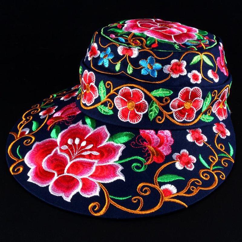 

Wide Brim Hats Ethnic Style Spring Summer Embroidered Hat Women Baseball Cap Detachable Top Bonnet Peaked Panama For Women's HatsWide, Item 02