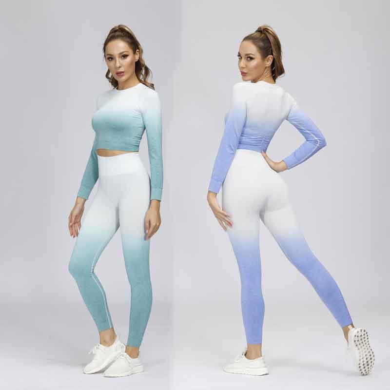

Yoga Outfit Adapt Ombre Seamless Set Fitness Clothing Gym Sets Long Sleeve Crop Top Workout Leggings Sport Women TracksuitYoga, Blue ombre