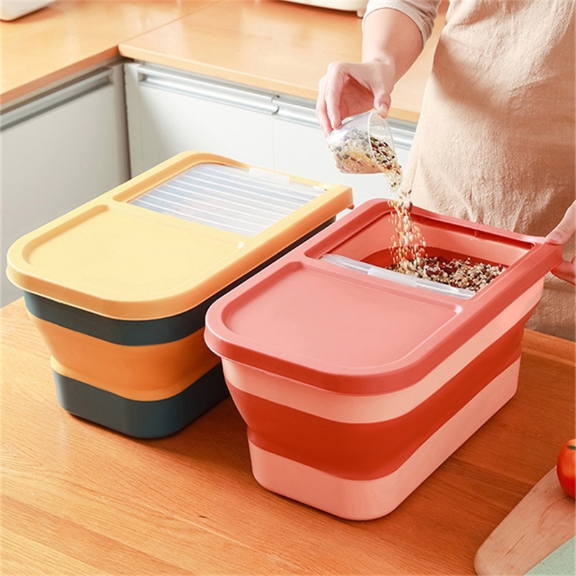

Large Capacity Foldable Rice Bucket Kitchen Home InsectProof Grains Storage Box Cereals Organizer Container Pet Food Sealed Jar 220629