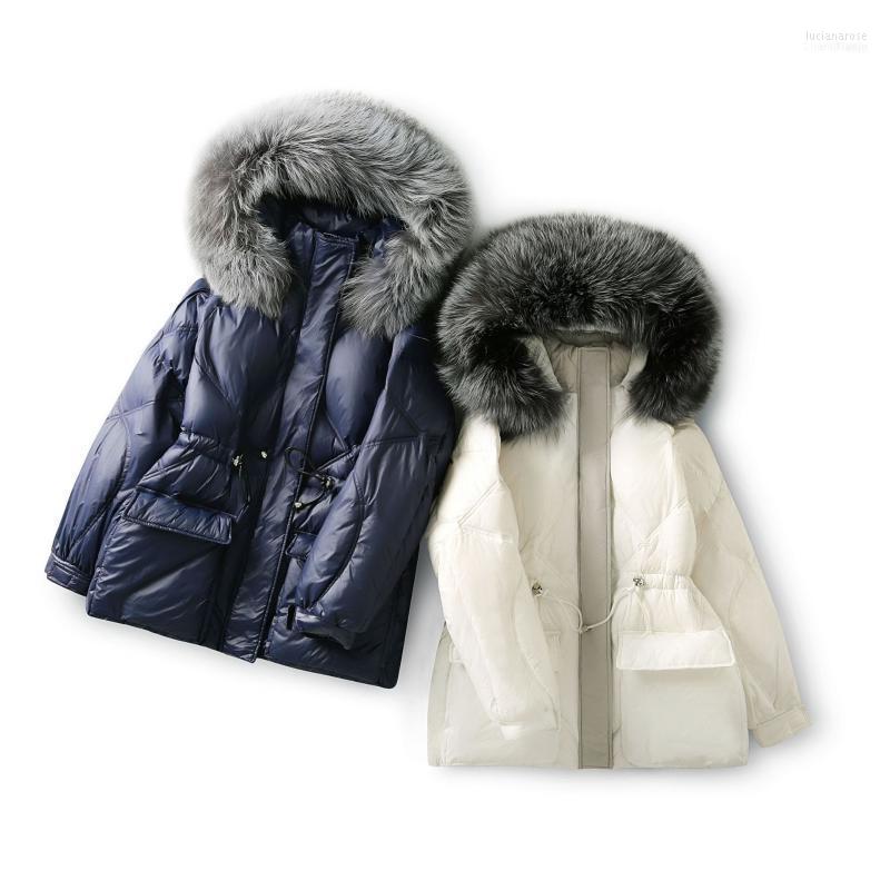 

Real Fur Collar Parkas Jacket Thicken Warm Drawstring Slim Women' Down Female Winter Coat Mulher Jaqueta Zjt1661 Luci22, Black