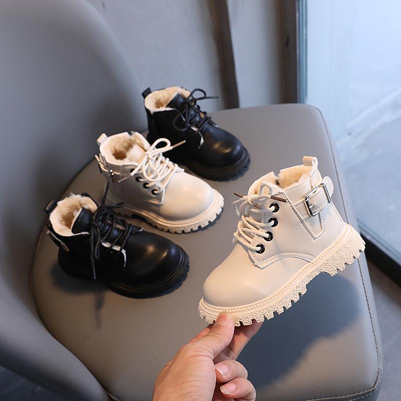 

Boots Children Casual Shoes Autumn Winter Fashion Boys Short Leather Soft Antislip Girls 21-30 Sport Running, 9721m with fur black