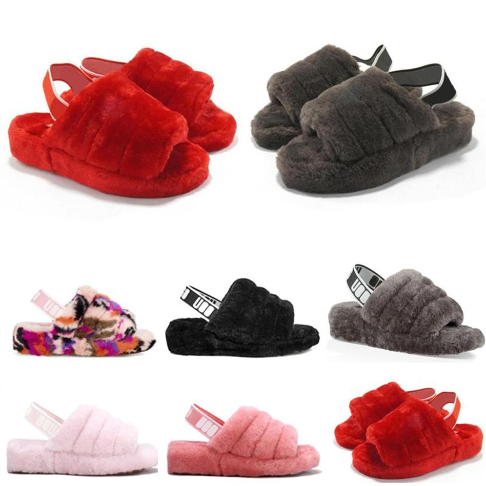 

2020 New Furry Slippers Australia infants fluff yeah slide Women casual shoes womens Luxury Sandals Fur Slides Slippers size 36-442298