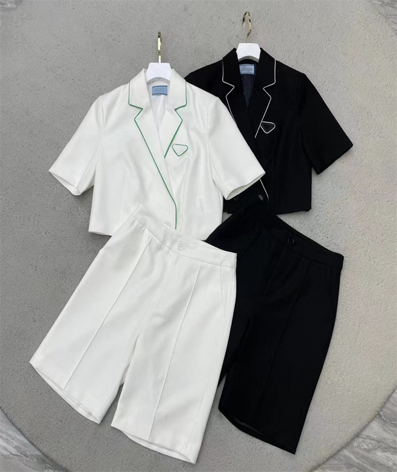 

Brand Women's Two Piece Pants Set Tracksuits With Triangle Badge Collar Short Sleeve Shirt With Fit Shorts Casual Suit Women, Extra shipping cost