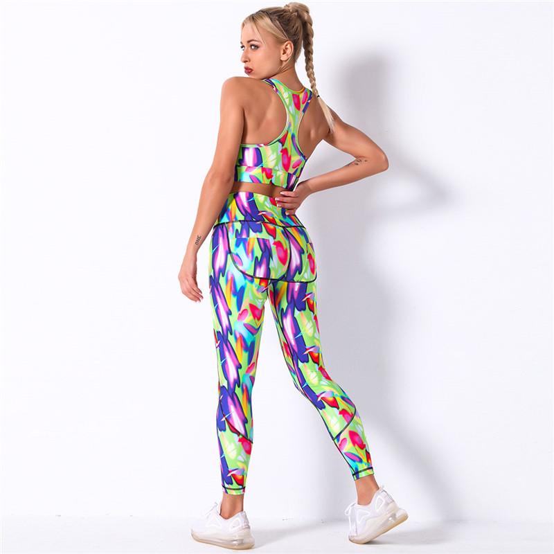 

Yoga Outfit Styles Colorful Printed Sets Sexy Women Sportswear Bra Leggings Tight Fitness Sports Suit Set Tracksuit With PocketYoga