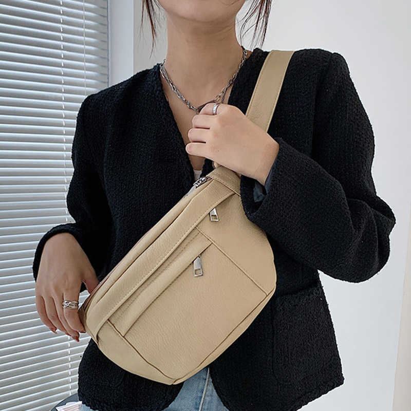 

Travel Waist Bags For Women High Quality Large Chest Bag Pu Leather Casual Crossbody Shoulder Bag Outdoor Leisure Fanny Packs, Khaki chest bag