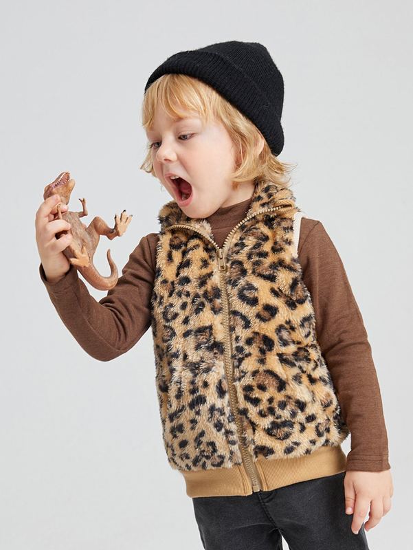 

Toddler Boys Leopard Pattern Teddy Vest Jacket SHE, Multicolor