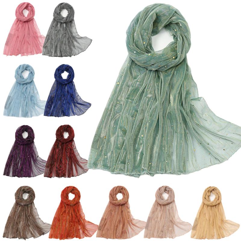 

Ethnic Clothing Fashion Women Beading Muslim Glitter Shiny Long Maxi Scarf Shawls Headwear Islamic Arab Head Wrap Pashmina Scarves 180 70cmE