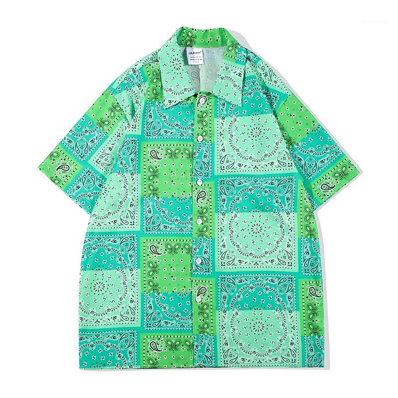 

Japanese Retro Lapel Short Sleeve Hawaiian Shirts Mens High Street Oversize Single Breasted Casual Summer Shirt Men's, Pic color1
