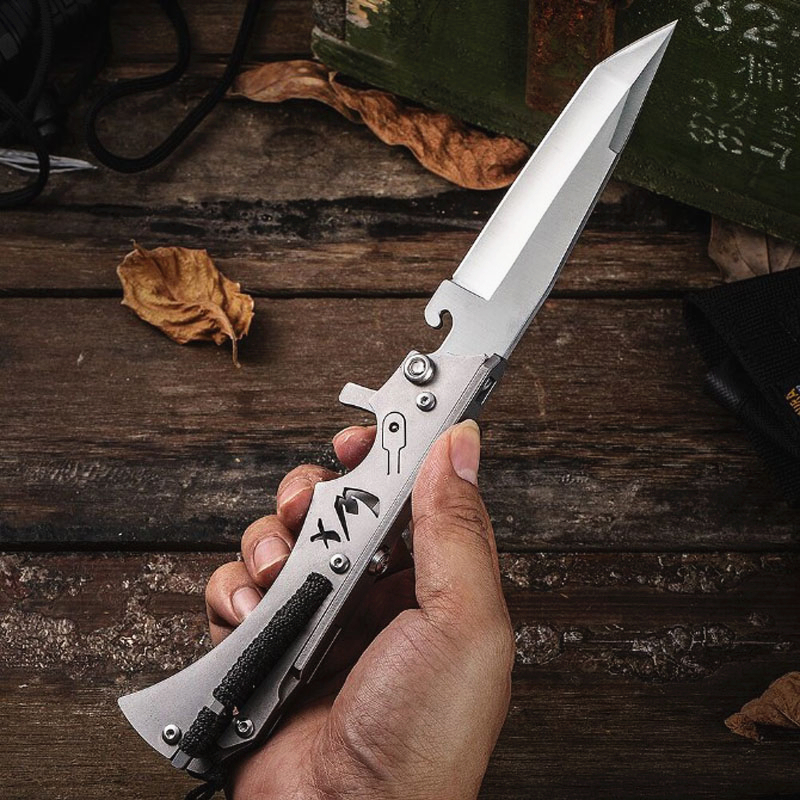 

Special Offer WX New Design Tactical Folding Knife 9Cr13Mov Titanium Coated Tanto Point Blade Stainless Steel Handle Knives With Nylon Bag