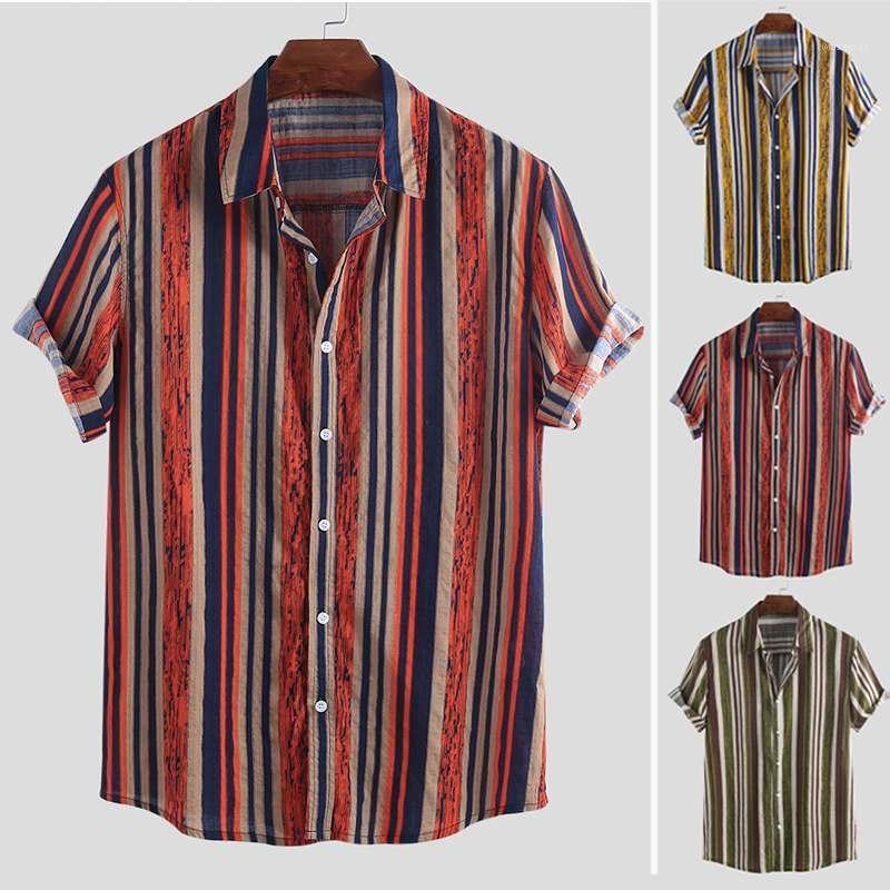 

Summer Men Shirt Lapel Stripes Classical Breathable Loose High Quality 2022 Brand Short Sleeve Streetwear Fashion Men's Casual Shirts, Green