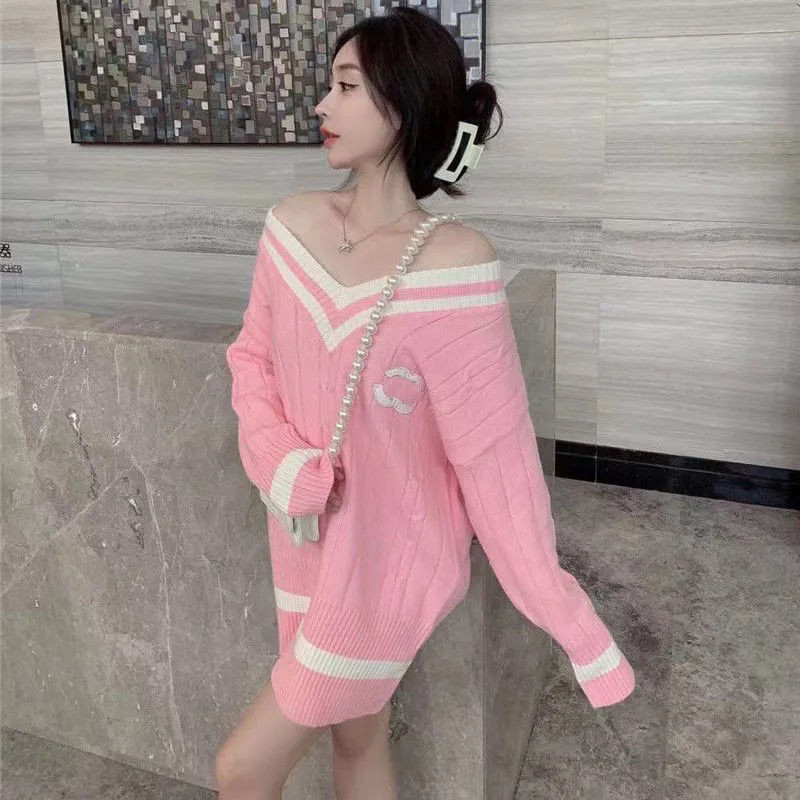Women Sweaters New Womens Oversize Sweater Top Knits Clothes Fasion Women Clothing Designer Knitted Long Sleeve With Letter Medium Length Size S-
