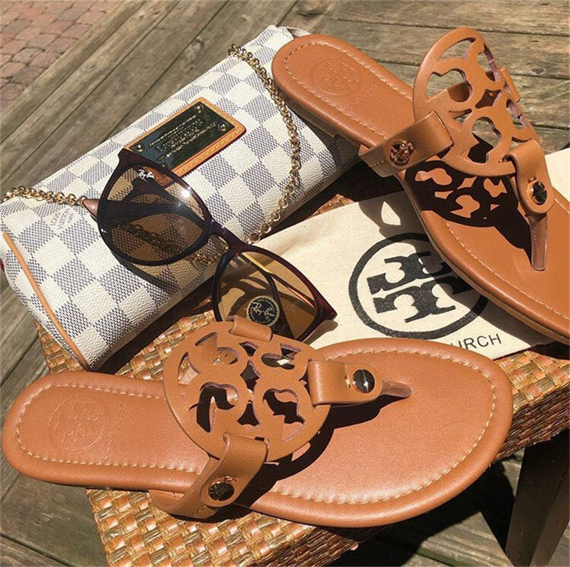 

Dupe Tory Burch Flip-Flops Flat Slippers Sandals Lady Fashion Metal Beach Slides for Summer 35-43, 4. gold
