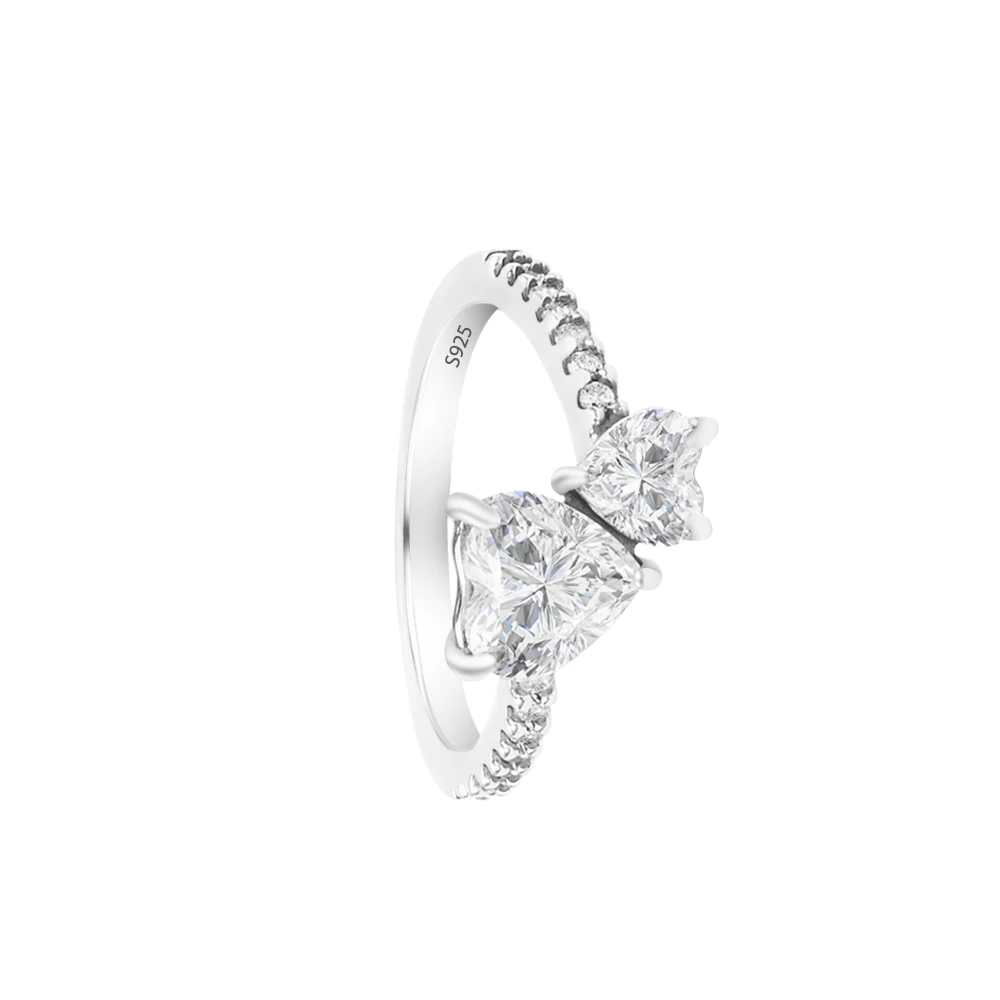 Double Heart Sparkling Ring Female rings For Jewelry Making Sterling-Silver Newest Authentic Pure Sterling Wholesale European Style Mother&#039;s-image-761924957