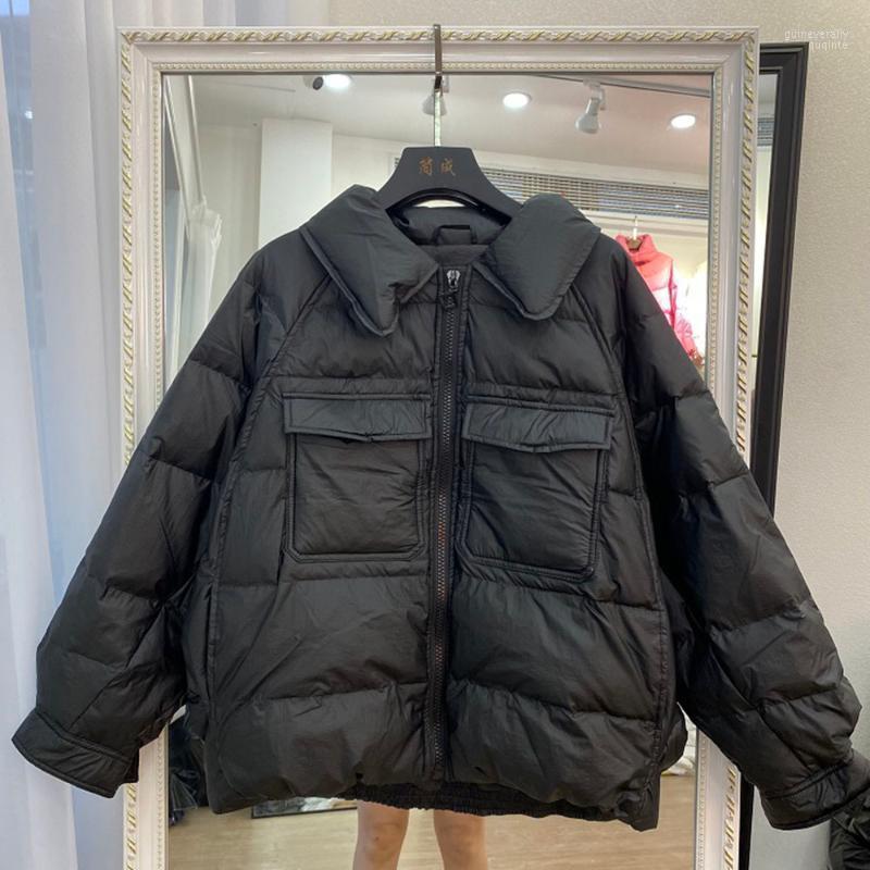 

Women' Down & Parkas Women White Duck Jacket Pocket Loose Over Size Coat Short Autumn Winter Waterproof Outwear 2022 Fashion Guin22, Black