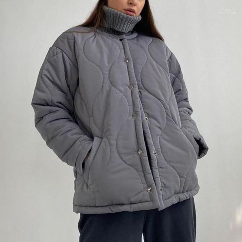 

Women's Down & Parkas Berry Fashion Simple Regular O Neck Women Elegant Solid Single Breasted Coats Lightweight Cotton Jackets Ladies Guin22, Gray
