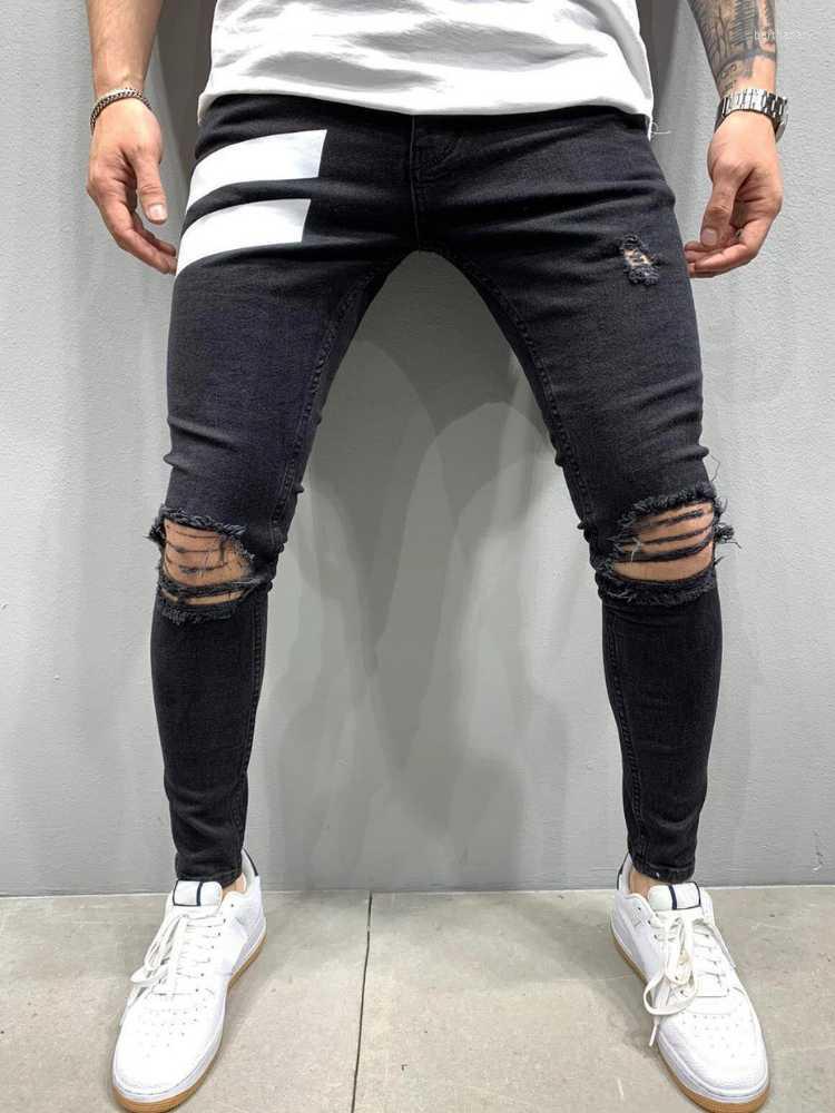 

Men' Jeans Ripped Men Skinny Black Pencil Pants Male Hip Hop Hole Biker Denim Trousers Street Fashion Party Slim Cowboy PantsMen' Bert22, Blue