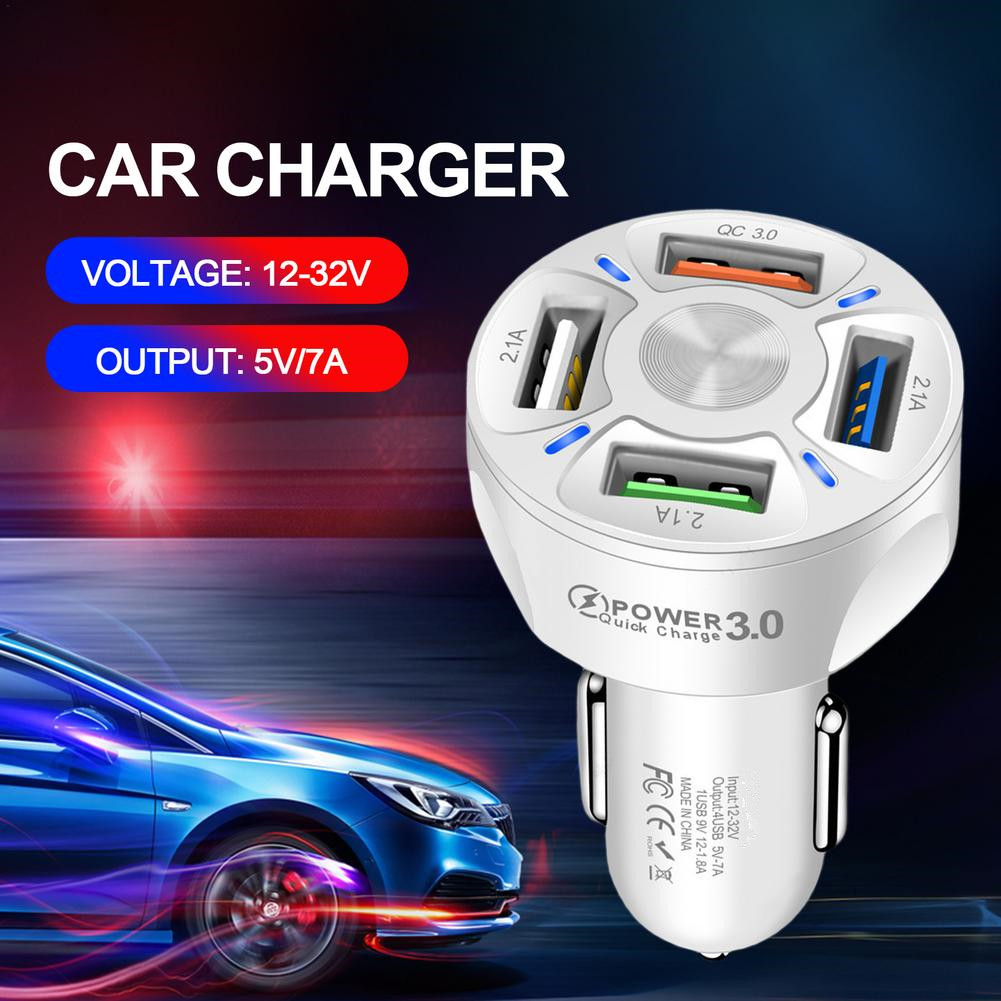 

4 Ports USB Car Charger Quick Charge 3.0 QC 3.0 7A Fast Charging For iPhone 13 12 11 Xiaomi Huawei Phone Car USB Charger, Black