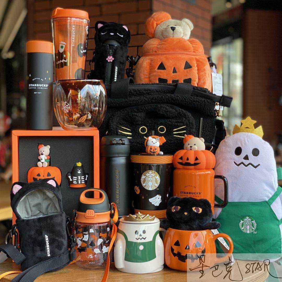Starbucks water cup Christmas Halloween cute cat Black Cat Pumpkin cross dressing Ghost Glass straw mark Mug-image-761015576