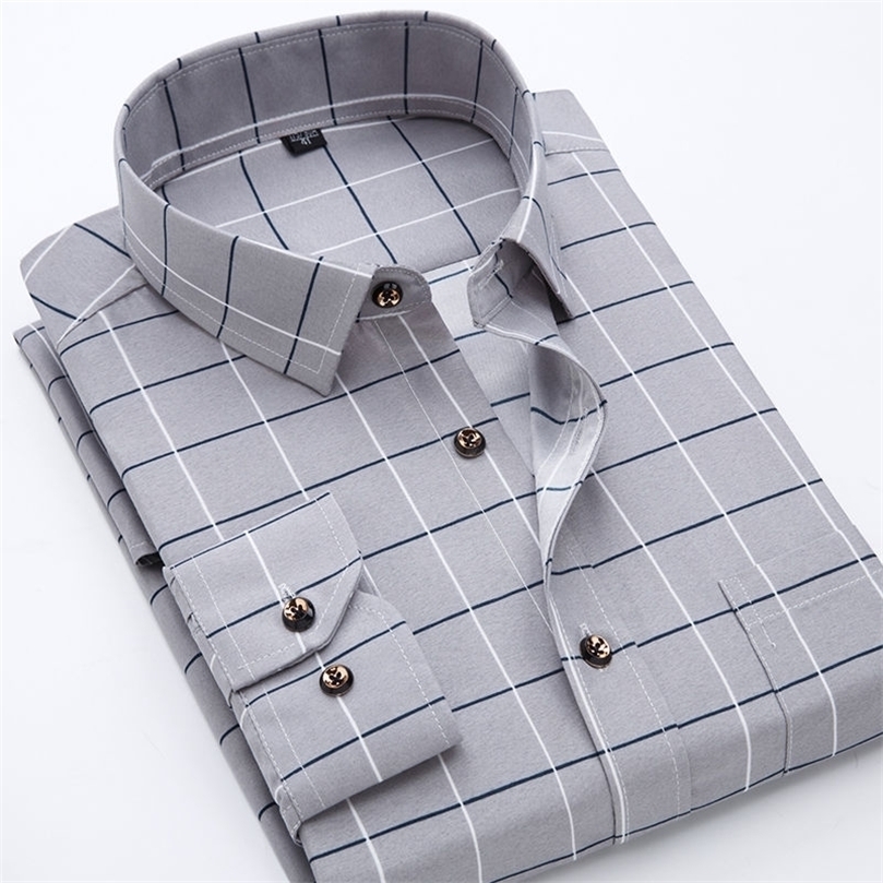 Plaid Shirts Long Sleeve Mens Spring Autumn Thin Male Casual Shirt Man Printed Dress Shirt Stripe Slim Fit Botton Down Business 220813
