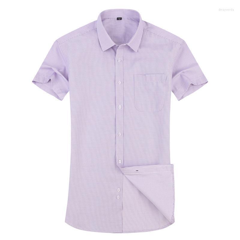 

Men's Dress Shirts Short Sleeve Summer Cotton Shirt Men Casual Plaid Male Regular Fit Blue Purple Plus Size Button Down For Dway22, Dx8868-21 blue