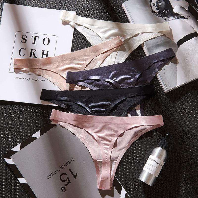 

Women's Panties 2022 Summer Sexy Ladies Underwear One-piece Low-waist Seamless Breathable Ice Silk Thong Sports T-pants, Black