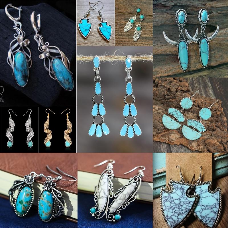

Dangle & Chandelier Vintage Teardrop Natural Blue Stone Earrings Ethnic Accessories Antique Metal Flower Butterfly Drop EarringsDangle