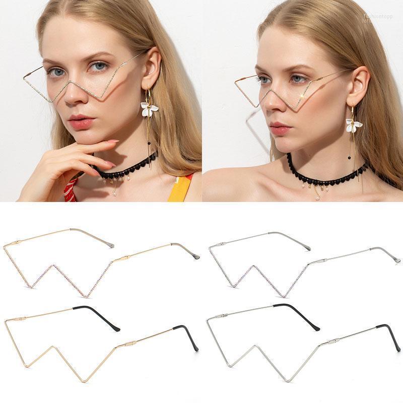 

Fashion Sunglasses Frames Vintage No Lens Rhinestone Metal Half Glasses Frame Eyewear Women Decorative W-shaped GlassesFashion