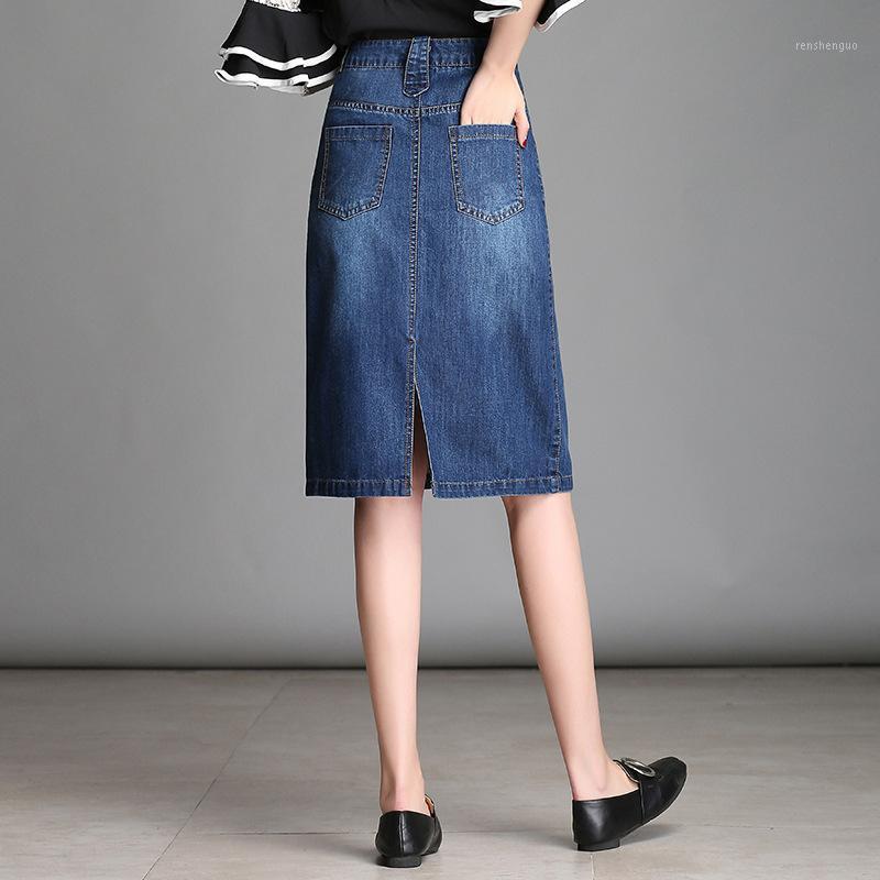 

Skirts 1021 Women Denim Skirt Female 2022 Spring Summer Slimming Long Paragraph Casual Bag Hip Split Step Girl, Blue