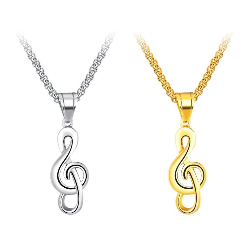 

Pendant Necklaces Fashion Music Note Necklace For Men Women Stainless Steel Link Chain Punk Jewelry
