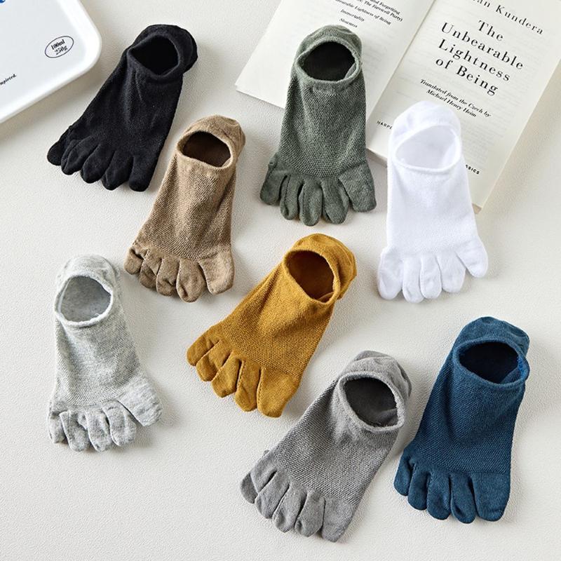 

Men's Socks Creative Toe Men Five Fingers Breathable Cotton Cycling Sports Running Comfortable Short Solid Color HosieryMen's, Black