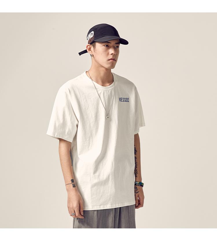 

Men's T-Shirts Summer Japanese Simple Fashion Printed Short Sleeve T-shirt Men's Loose And Versatile TopMen's, White
