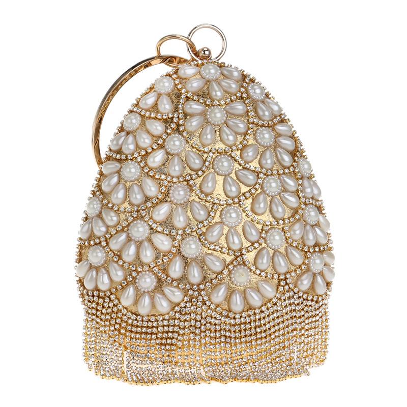 

Evening Bags Fruit Bucket Shaped Women Beaded Lady Tassel Rhinestones With Diamonds Clutch Pearl Wedding Handbags YM1206Evening, Black