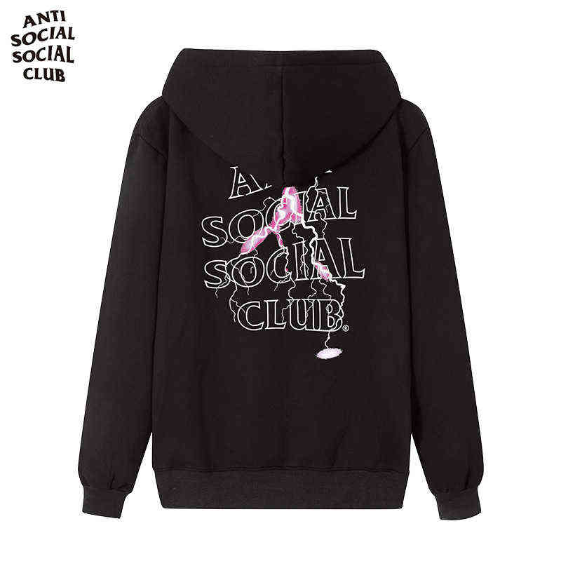 

Men' ASSC Pink Lightning Print Hoodie Autumn Winter Cotton Loose Plush Terry Hooded Sweater Men Classic High Street Hip Hop Comfortable, Purple