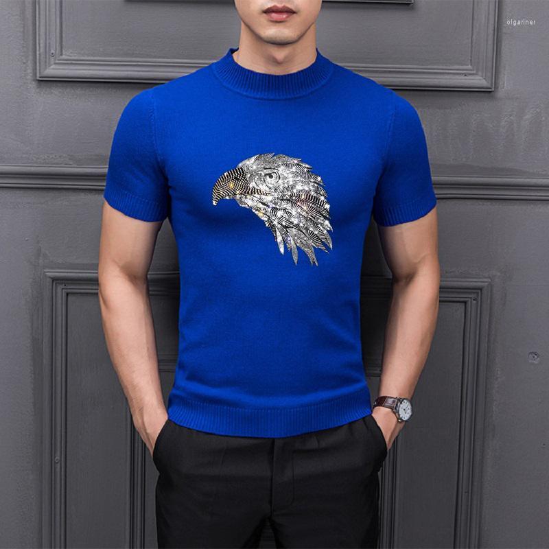 

Men's Sweaters Arrival Fashion Rhinestone Character Design Sale Hip-Hop Handsome Men's T-Shirt Sweater Knitted Short SleeveMen's Olga22, As shown asian size