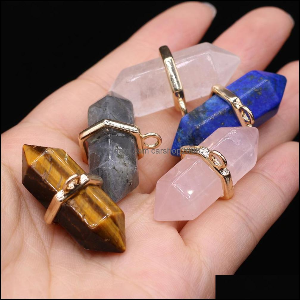 

Charms Jewelry Findings Components Natural Stone 17X35Mm Tigers Eye Rose Quartz White Crystal Pendant Diy For Necklace Earrings Making Dro