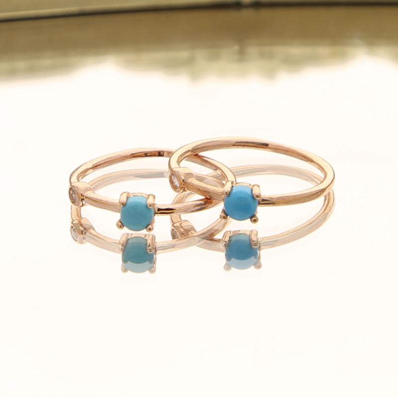 

Cluster Rings Arrived Minimal Delicate Round Turquoises Stone Thin Band Cz For Women Girl Charm Rose Gold Color Fashion JewelryCluster