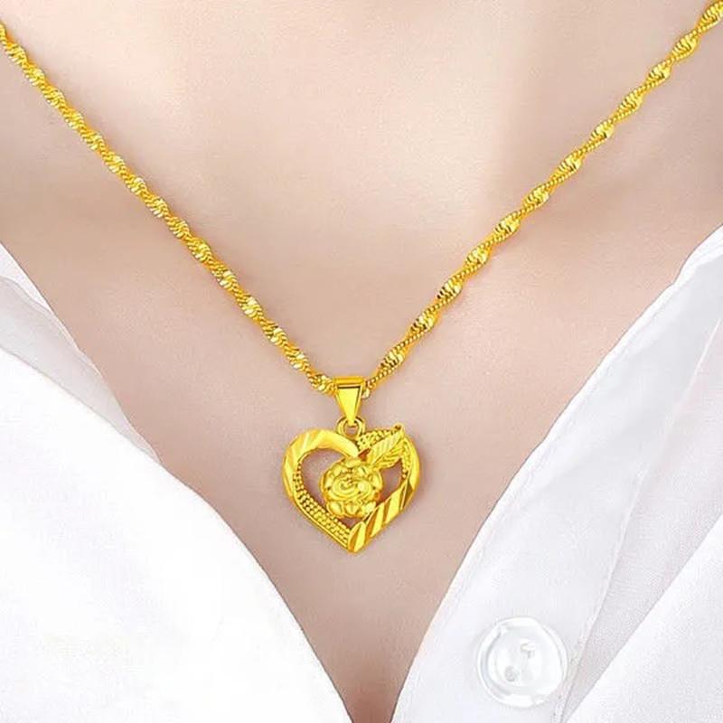 

Pendant Necklaces Heart Shaped Necklace 18K Gold Pretty Rose Flower Womens Clavicle Chain Jewelry GiftPendant