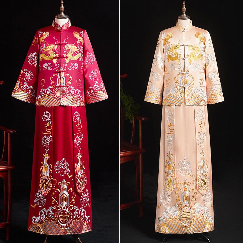 

Ethnic Clothing FZSLCYIYI Red Groom Vintage Loose Cheongsam Traditional Chinese Wedding Gown Satin Qipao Embroidery Dragon Costume Vestidos