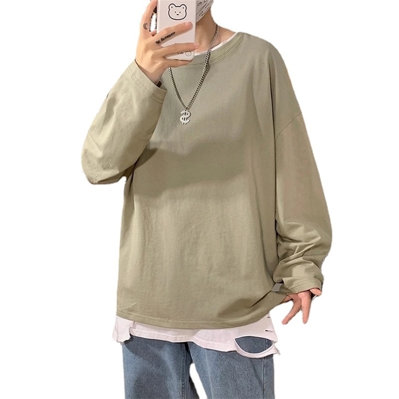 

100% Cotton Oversize Mens Women Tshirt Man Long sleeves Pure Color Men t shirt Tshirts For Male Female Tops 220811, Dark grey