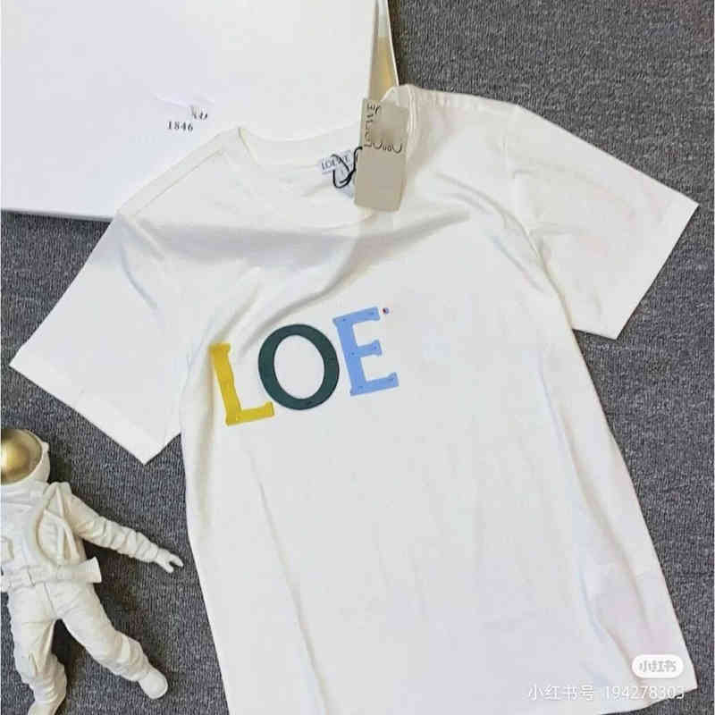 

Hot-selling fashion brand Lowe color lettering printing T-shirt men and women cotton loose all-match European and American short-sleeved trend sports pullovers, White