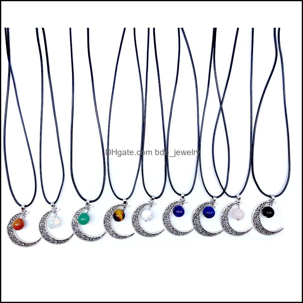 

Pendant Necklaces 12Mm Reiki Stones Ball Turquoise Pink Quartz Vintage Moon Frame Charms Necklace For Women Men Gift Acces Bdejewelry Dhur6