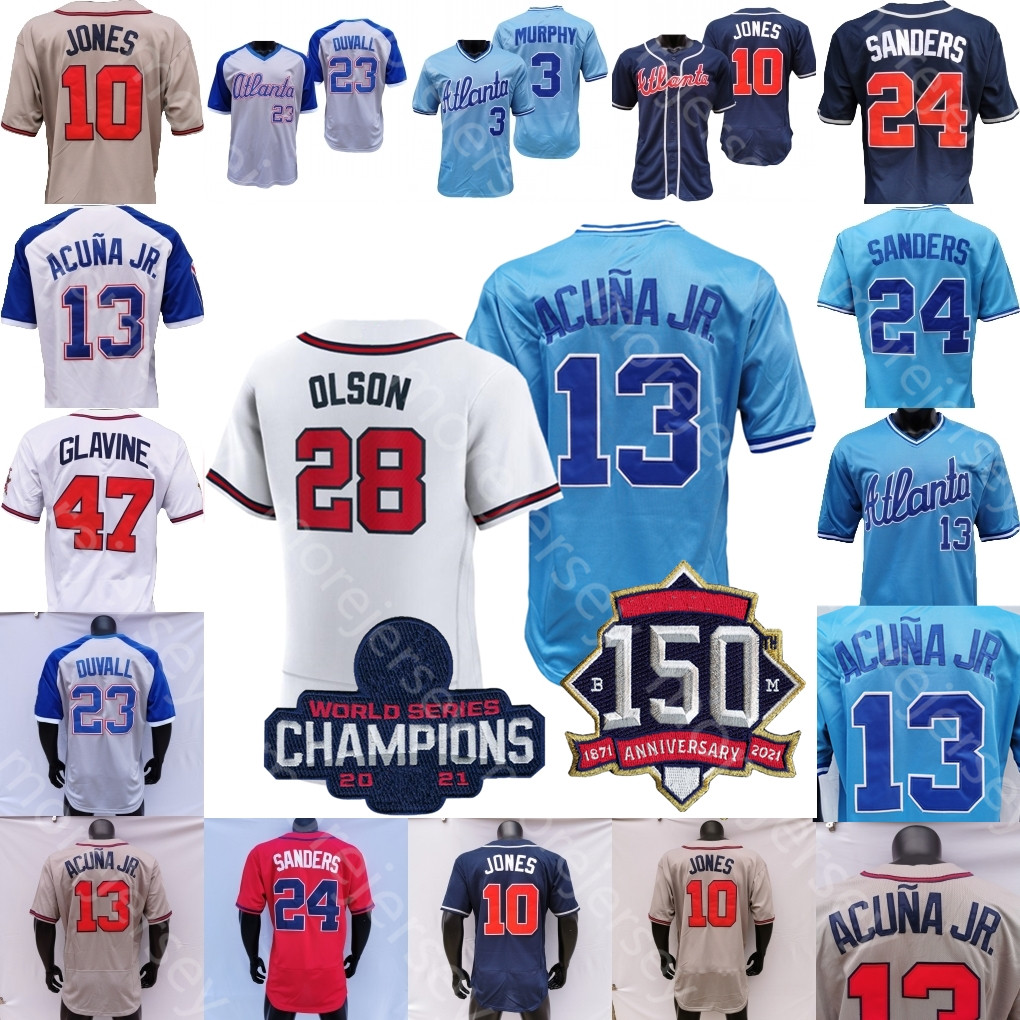 

2021 WS Gold Program Baseball Jersey Matt Olson Ozzie Albies Austin Riley Ronald Acuna Jr. Will Smith Soler Dansby Swanson Max Fried Joc Hank Aaron Chipper Jones, Fan's versions grey